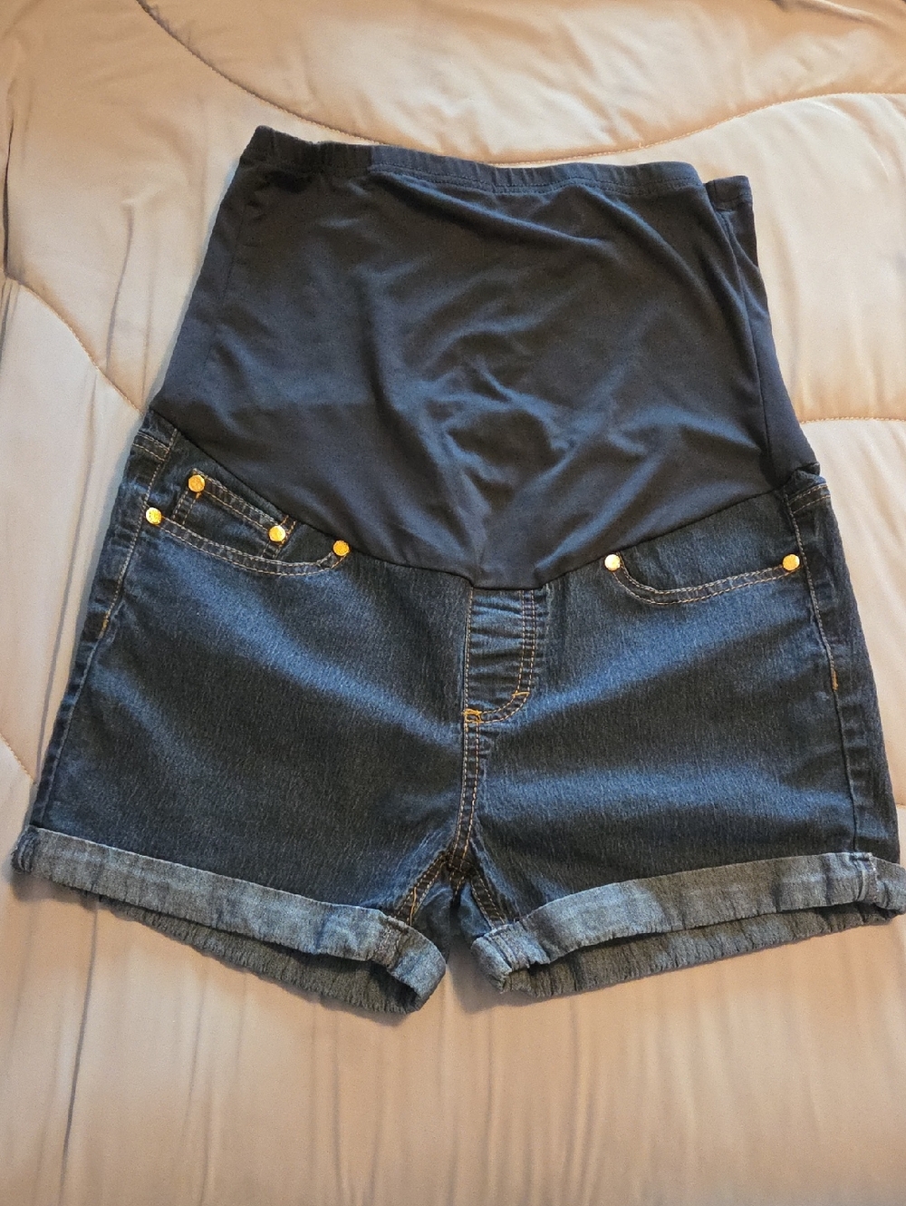 Dark Blue Maternity Denim Shorts with Front Pockets